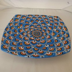 VASSOIO QUADRATO "PENNE DI PAVONE CELESTE" DA CM 40X40